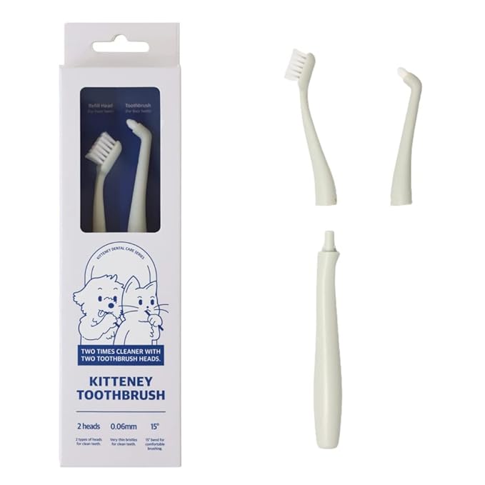 Kitteney Pet Toothbrush for Dogs, Cats with 0.06mm Super Soft Bristles, Head Replaceable, Double Headed Toothbrush for Small to Large Teeth, Easy Teeth Cleaning & Dental Care (Gray)