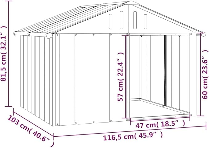 vidaXL Dog House - Durable Galvanized Steel Construction - Weatherproof Dog Kennel - Easy Access with Spacious Entrance - Ideal Outdoor Pet House - Gray