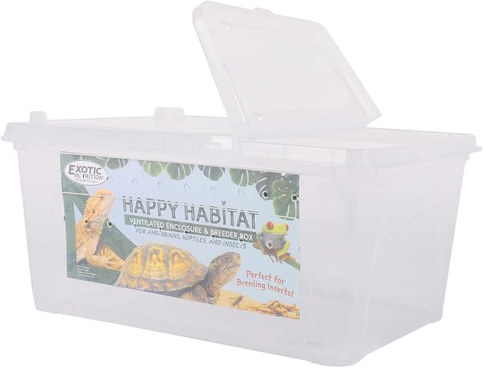 Happy Habitat - Ventilated Enclosure & Breeder Box - for Live Feeder Insects, Reptiles, Amphibians & Other Small Pets - Durable Plastic Portable Terrarium (Medium)