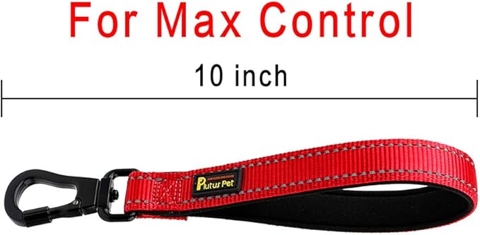 PLUTUS PET 10” Short Dog Leash, Reflective Nylon Padded Handle, Strong Traffic Leash with Carabiner Clip, Perfect for Large or Medium Dogs（10”，Red