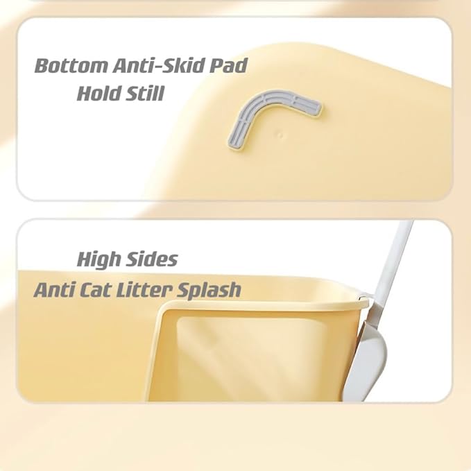 XXL Litter Box with High Sides - 24.6"L x 16.9"W x 12.99"H, Anti-Splash, Tool-Free Assembly, Multi-Cat, Jumbo (Yellow)