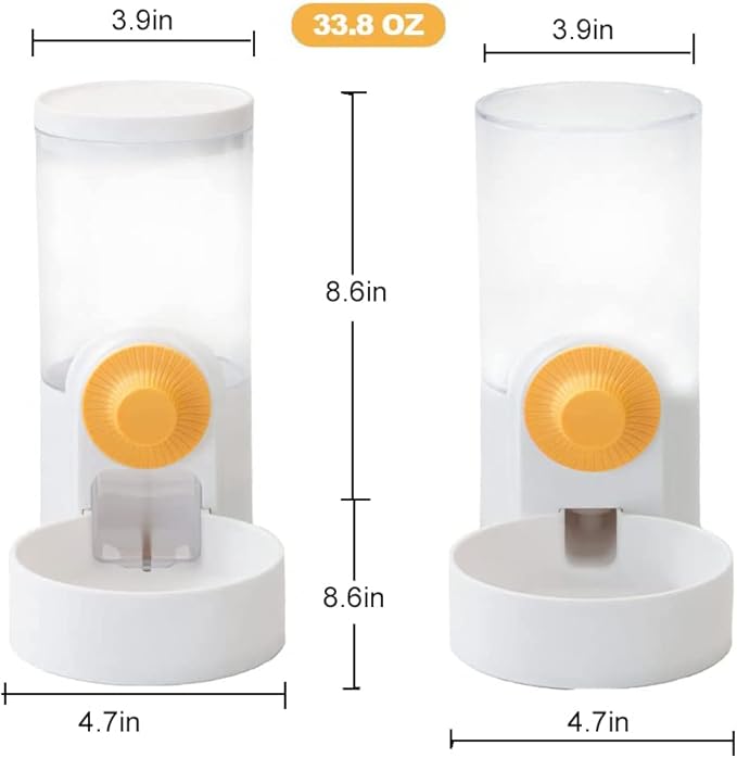 Pet Hanging Automatic Feeders Drinking Bowls 40oz, Auto Gravity Pet Feeding Water Set, Cage Pet Feeding Bowls Dispenser for Cats Dogs Puppy, Rabbit Hamsters Chinchilla Hedgehog (White-Water)
