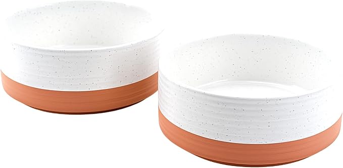 SPUNKYJUNKY Ceramic Dog and Cat Bowls 2 Pack, 6.1'' Dog and Cat Food Water Double Feeding Bowls Non-Slip for Cats and Medium Sized Breed Dogs Microwave Dishwasher Safe - 28.7 OZ, 2pcs, Pattern White