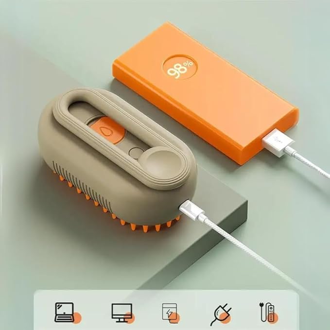 4-in-1 Cat Grooming Brush – Water Spray & Self-Cleaning Shedding Brush for Cats & Dogs – Pet Hair Removal & Massage Comb for Long & Short Hair (beige).