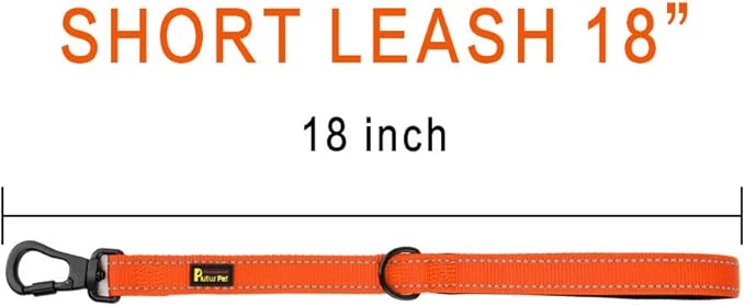 PLUTUS PET Short Training Dog Leash with Padded Handle for Medium Large Big Dogs,18 Inch Heavy Duty Strong Traffic Dog Leash with Carabiner Clip for Climbing Walking or Guiding Blind（18”，Orange