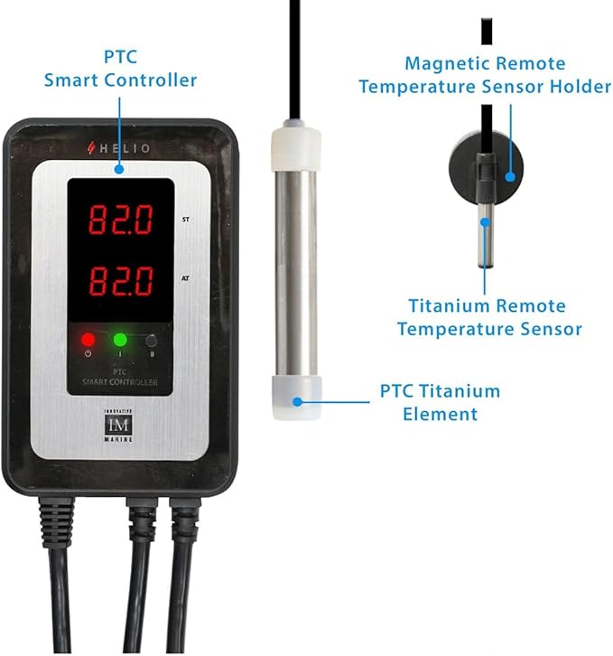 Innovative Marine Helio PTC Smart Heater - Titanium Reef Aquarium Heating System with Smart Solid State Ceramic Chip Technology (50 Watt)