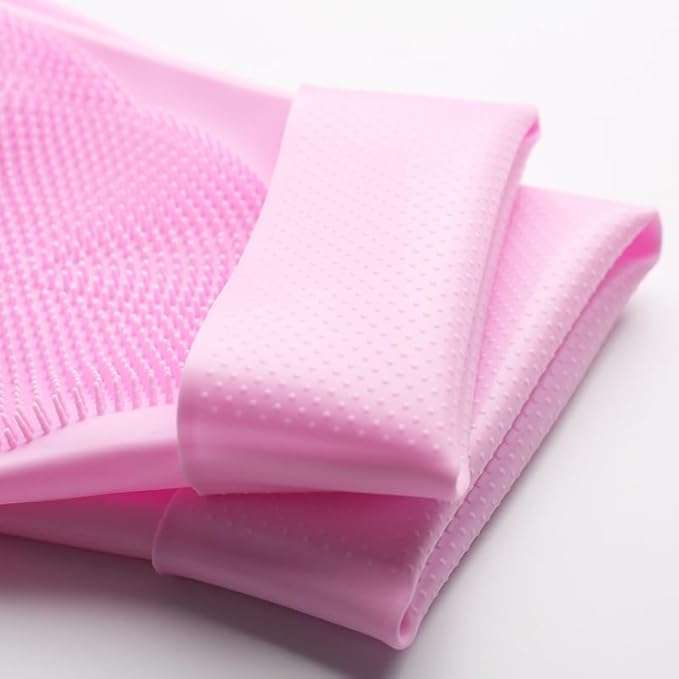 Pet Grooming Gloves，Heat-Resistant Silicone Gloves with High-Density Teeth for Enhanced Massaging and Bathing of Dogs and Cats (Pink, 2 Pair)