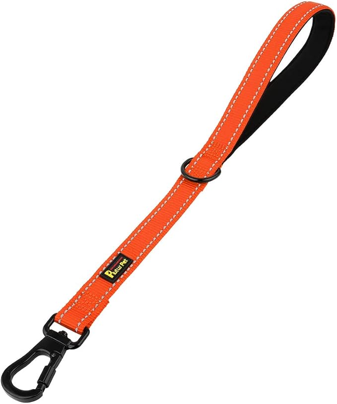 PLUTUS PET Short Training Dog Leash with Padded Handle for Medium Large Big Dogs,18 Inch Heavy Duty Strong Traffic Dog Leash with Carabiner Clip for Climbing Walking or Guiding Blind（18”，Orange
