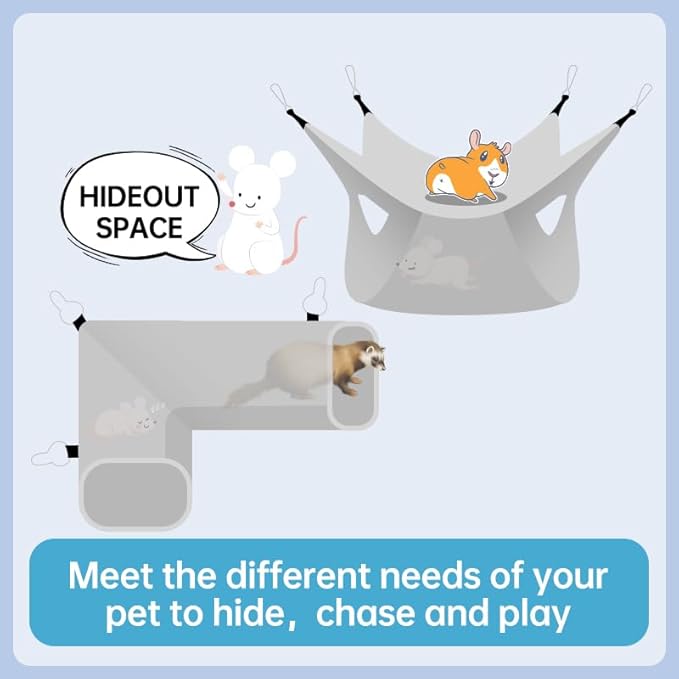 Large Caliber Guinea Pig & Rat Tunnel Hideout & Hammock, Corner Hideout Toy for Guinea Pig, Ferret, Hedgehog & Piggy to Hide and Shuttle (3. Hammock&Tunnel-Watermelon)