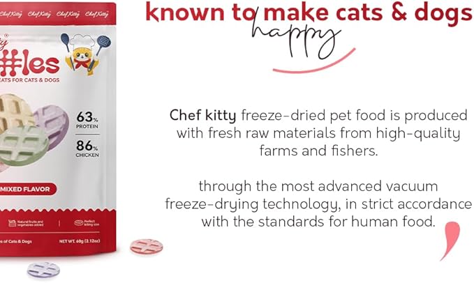 Freeze Dried Chicken Cat & Dog Waffle Treats - Made with Human Grade Chicken Breast & Liver - 5 Natural Flavors - Healthy, Tasty, Dry Food for Indoor Cats, Dogs - Inspected & Tested in USA