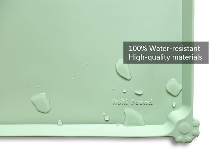 Hoki Found L Silicone Non Slip Pet Dog Cat Bowl Mats - Placemat, Feeding Mat - Waterproof for Carpet - Jade