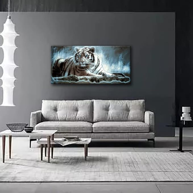 Yxbhhym Large Animals Canvas Wall Art Tiger Wall Picture Animals Prints Poster Painting White Tiger Artwork for wall Bedroom Living Room Décor Home Decorations Office Wall Decor Framed -24x48inches