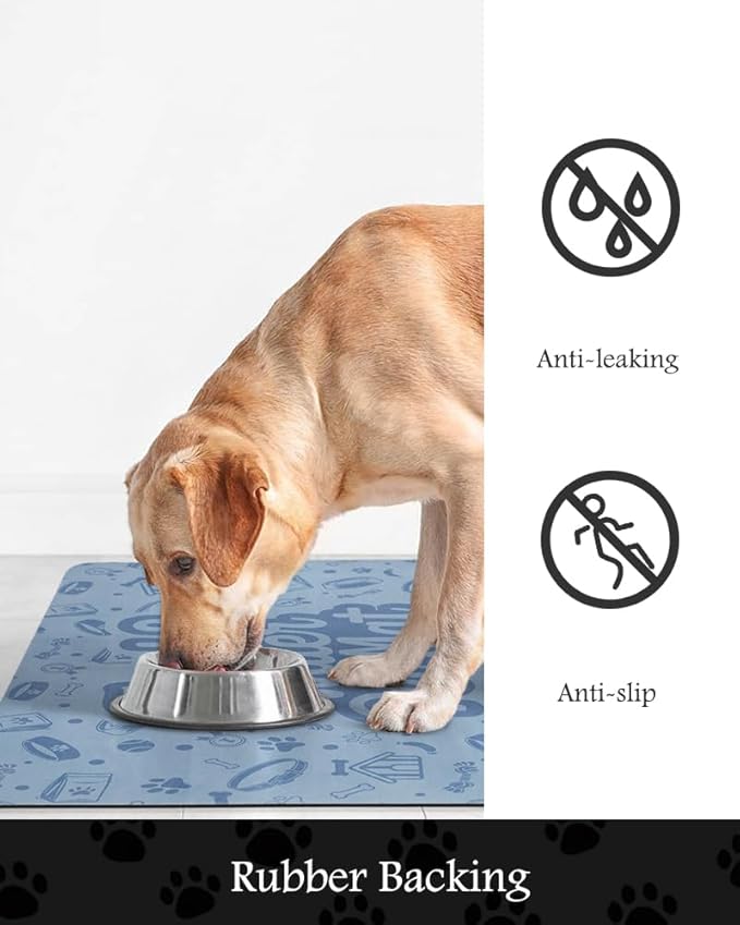 Pet Feeding Mat-Absorbent Dog Mat for Food and Water Bowl-No Stains Quick Dry Water Dispenser Mat-Dog Accessories Pet Supplies-Bowl for Messy Drinkers（Words,17"x34"