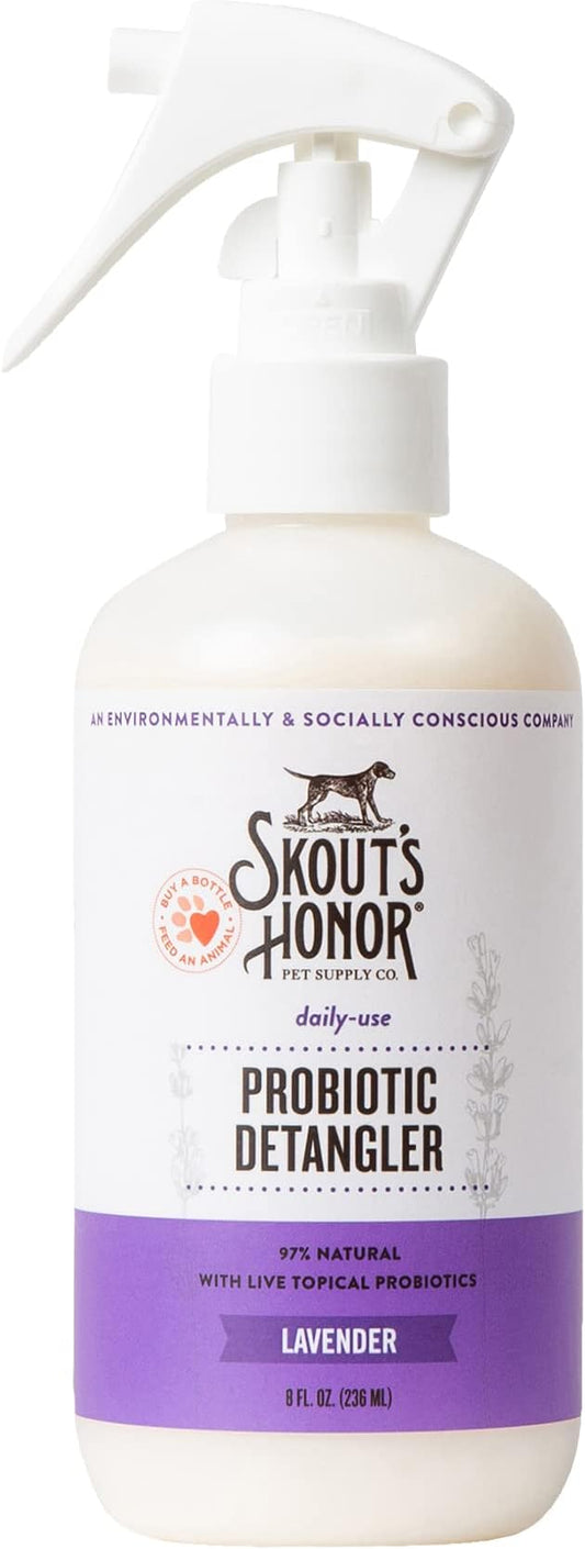 Skout's Honor Pet Detangler Spray - Hydrating & Conditioning with Avocado Oil & Probiotics, 97% Natural, Paraben & Sulfate-Free, softens for a More brushable Coat, Daily Use, 8oz, Lavender