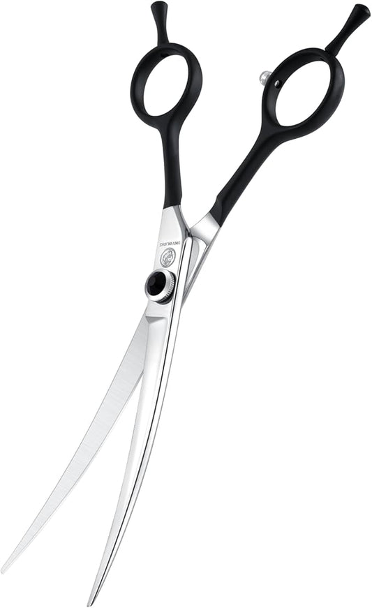 Dragon Creek 7" Upward Curved Dog Grooming Scissors - Safety Shears for Face & Paws Trimming - Black