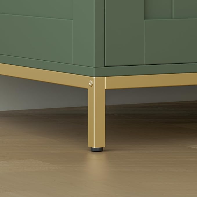 Homhedy Cat Litter Box Enclosure, Cat Washroom Furniture with Metal Frame, Pet House, Fit Most of Litter Box, Modern Style, Green and Gold