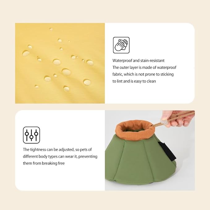 Cat Cone Collar - Soft Waterproof Elizabethan for Cats, Cute Green Flower Anti-Lick Recovery Collar, Adjustable Healing Collar for Wound Care & Surgery with a pet Toy Fish，S