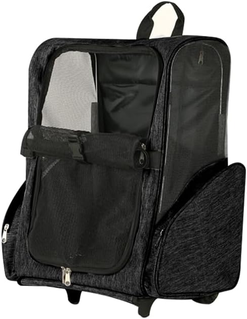 Pet Trolley Bag Cat Dog Travel Bag Portable & Breathable Pet Carrier Backpack - Lightweight Dual-Shoulder Design for Easy Travel with Your Beloved Companion Scalable Pull Rod pet Bag (Black)