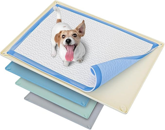TidyFriend Dog Pee Pad Holder Tray Fits for 30” x 23” Pee Pads with Corner Lock Holes, Raised Edges, Non-Spill, Easy to Clean Silicone Dog Potty Tray Holder, For Indoor Floor Protection (Beige)