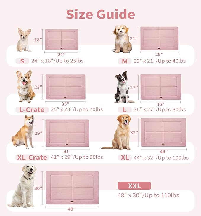 MADE 4 PETS Dog Crate Pad Bed for Small Dogs, Washable & Reversible, Anti-Slip Kennel Mat for Cozy Sleeping, Soft Fluffy Dog Bed for Indoor & Outdoor Use, 24"x18", Pink