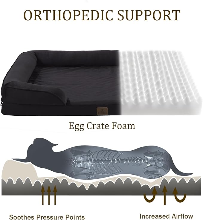 Bedfolks Orthopedic Dog Bed, Waterproof Dog Sofa Bed for Medium Dogs, Egg Foam Pet Couch Bed with Removable Washable Cover and Nonslip Bottom, Black