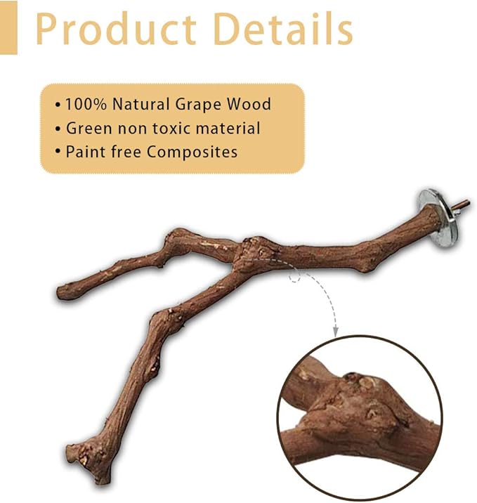 PINVNBY Parrot Perches Natural Birds Stand Wild Grape Stick Grinding Paw Climbing Wood Cage Accessories and Toy for Parakeet, Lovebirds,Budgies,Cockatiels and Finches