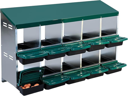 Nesting Boxes for Chickens, Chickens Laying Boxes for Chicken Coop, 10 Compartments Chicken Nesting Boxes, with Removable Tray, Easy Cleaning, for Hens Outdoor Chicken Coop Farm Yard, Green