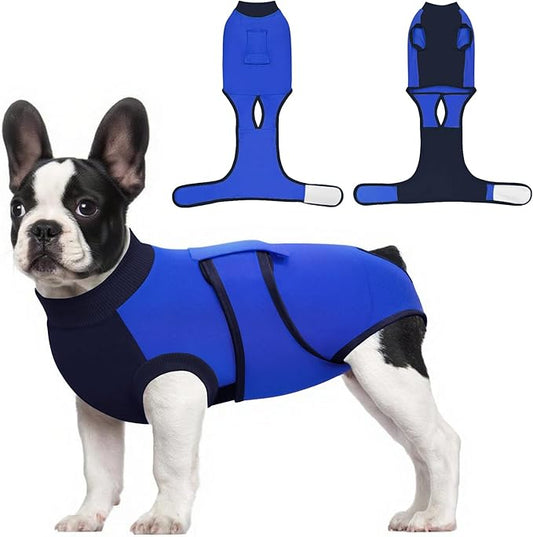 Idepet Dog Recovery Suit Female,Dogs Onesie Suit Surgery Male Breathable Pet Bodysuit for Spay Neuter E-Collar & Cone Alternative Surgical Suit Puppy Abdominal Anti Licking Wounds Shirt (Blue, XXL)