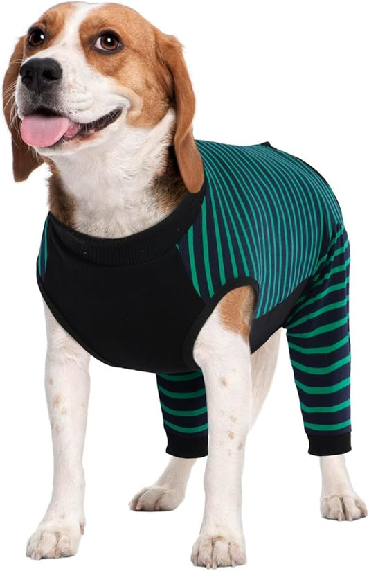 Kuoser Dog Recovery Suit, Anti Licking Dogs Rear Leg Sleeve, Abdominal Dog Surgical Suit with Pants Cover Protect Wounds, Dogs Elbow Protector Soft Pet Surgery Onesie Cone Alternative, Green L