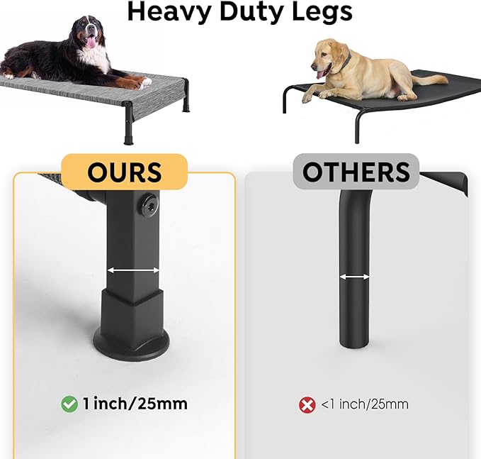 Veehoo Cooling Outdoor Dog Bed, Heavy Duty Elevated Pet Bed with Washable & Breathable Teslin Mesh, Non-Slip Silicon Feet, Dog Cot Bed with Support Hem, 41" x 27", Black Silver, CWC2433