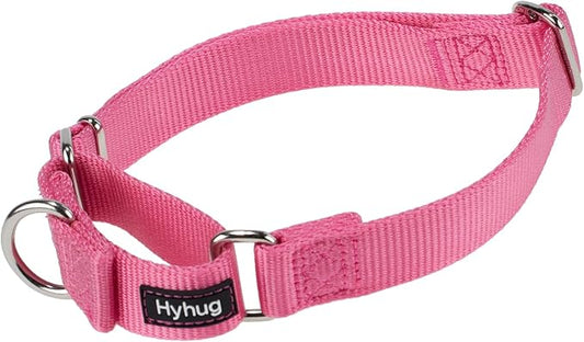 Hyhug Improved Design Nylon Webbing, Cold Water Washing Does Not Fade, Not Polluting Dog Hair, Wear Resistant and Not Prone to Fuzzing. No Slip Training Martingale Collar (Candy Pink, Medium)
