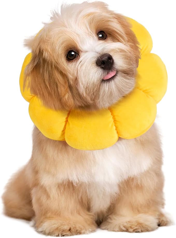 HOMBYS Soft Dog Cone for Dogs and Cats, Cute & Fluffy Flower Shape for Claming, Adjustable Dog Collar Alternative After Surgery, Protective Elizabethan Collar for Dogs Recovery & Stop Licking, S