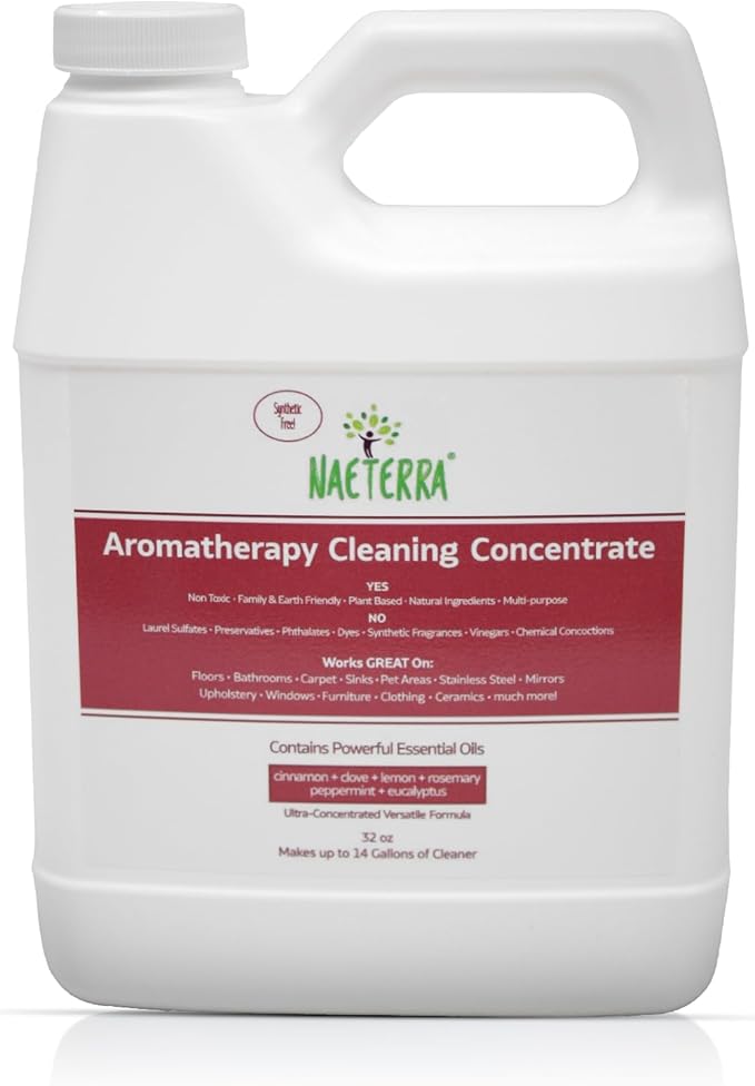 Naeterra Aromatherapy Cleaning Concentrate, 32 oz Natural Multi-Surface Cleaner, Plant-Based and Biodegradable, Makes 12 Gallons, Cleaning Essential Oil Formula, Safe for Families and Pets