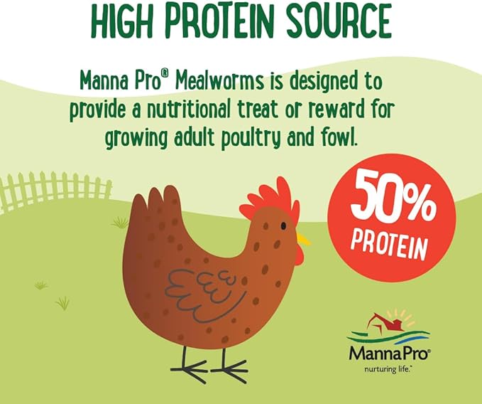 Manna Pro Farmhouse Favorites Mealworms Poultry Treat - Protein Treat for Chicken - Poultry, Turkey, Ducks, Geese, and Guinea Fowl Treat - Contains 50% Protein - 100% Natural Poultry Snack - 2lbs