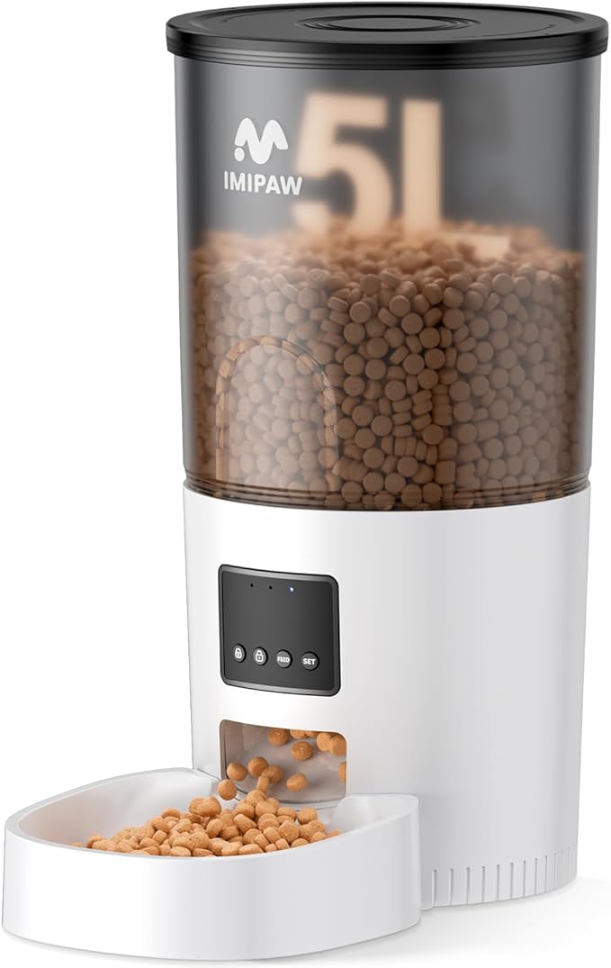 Automatic Cat Feeder, 5L Pet Dry Food Dispenser with Timed Programmable Portion Control, Dual Power, With Desiccant Bag, Easy Set Up, 10 Meals Per Day for Cats and Puppies（Remote Not Supported）