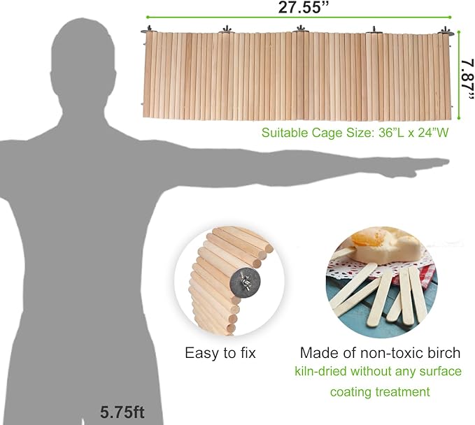 YKD Chinchilla Natural Birch Wood Flexible Platform Toy, Chinchilla Running Wheel Fence, Small Animal Climbing Toys for Guinea Pig Rabbit Hamsters Gerbils Rat and Other Small Animals