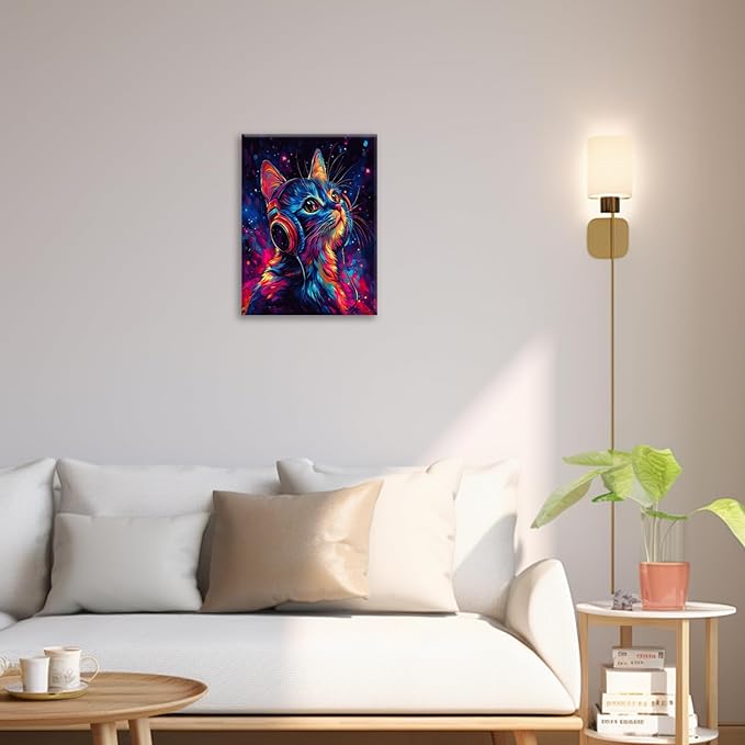 Cat Wall Art Canvas Fantastic Animal Wall Decor Prints Framed Painting Colorful Pictures Gifts Artwork for Bathroom Living Dining Kitchen 12"x16"