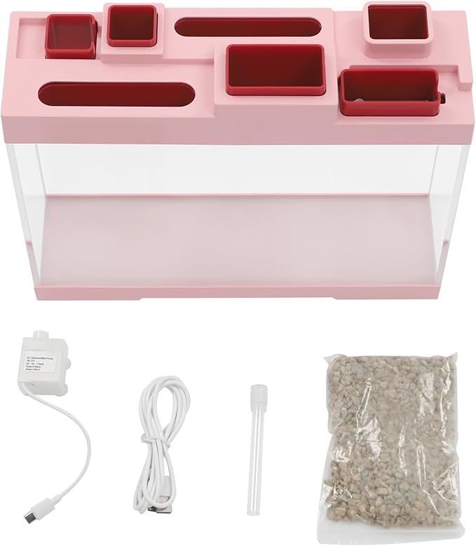 Modern Acrylic Betta Fish Tank Aquarium Kit with LED Lighting and USB Charging Ports 20 Gallon Small Fish Tank for Home Office Decor, Ideal for Living Rooms, bedrooms (Pink)