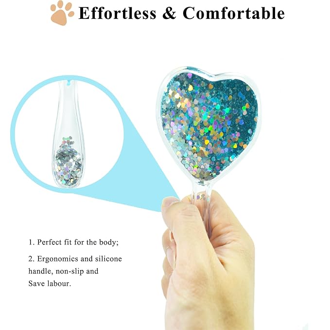 Small Dog Brush, Soft Brush for Shih Tzus, Yorkies, Maltipoos, Maltese, Love Shape Puppy Massaging Hair Comb for Small Dogs Cats Rabbits of All Hair Types (Glitter Blue)