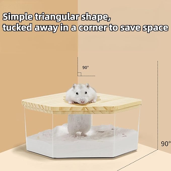 Hamster Sand Bath Box Container, Small Pet Sandbox Lid Design Wooden Sandbox Dust Bath, Transparent Bathroom & Digging Box Acrylic Syrian Hamster Litter Box Animal Accessories (D Small)