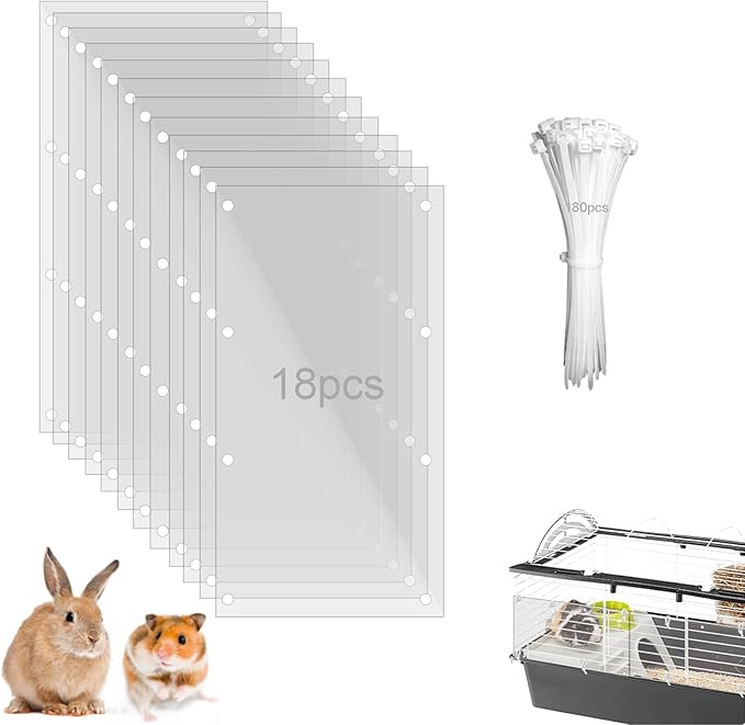 Pet Cage Liner Protection, Rabbit Cage Plastic Panels, 18 PCS Cage Urine Guard for Rabbit, Guinea Pig, Hamster, Hedgehog, Chinchilla, Ferret, Bunny - Transparent, 11.8"x5.9"