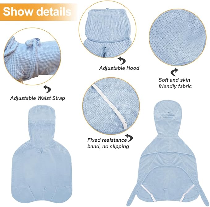 Medium to Large Size Dog Bathrobe, Quick Drying Super Absorbent Used for After Bathing, Warm Dog Towels, Adjustable Hoodies and Belts for Pet Dogs Bath Clothes Products(Blue Jacquard, 2XL)