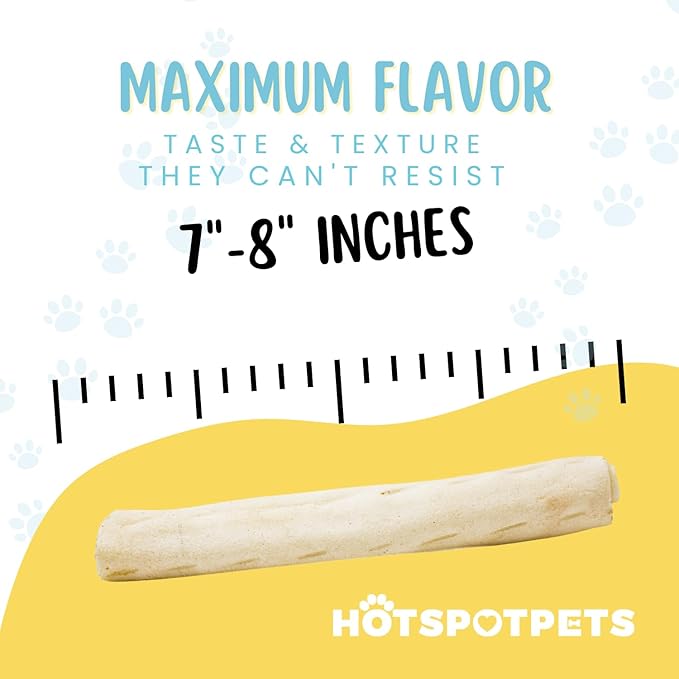 hotspot pets 8-9 Inch Large Rawhide Dog Chew Rolls (20 Pack) - Made from Grass Fed Cows - Great for Dental & Oral Care for Aggressive Chewers Large Dogs, Single Ingredient Treat