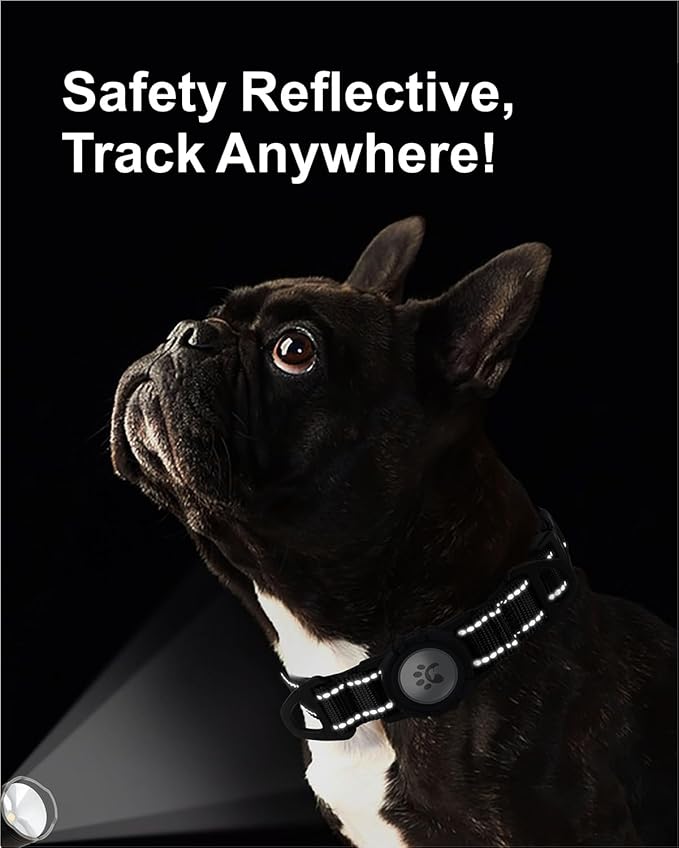 TagME Airtag Dog Collar,Waterproof Reflective Pet Collar with Airtag Holder,Soft Padded and Double D-Rings for Puppy,Black