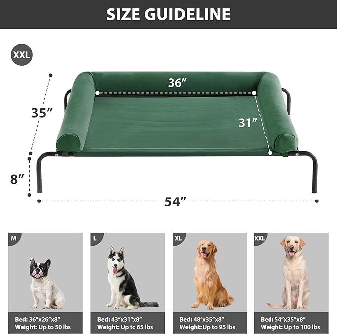 RRPETHOME Large Elevated Cooling Dog Bed, Raised Dog Cot Beds for Large Dogs, Elevated Outdoor Pet Cot, Chew Proof Portable Cooling Pet Cot with Skid-Resistant Feet and Breathable Mesh
