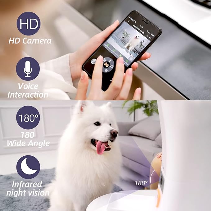 SKYMEE 12L Smart Automatic Dog Feeder Large Breed with Camera, 5G WiFi Automatic Cat Feeders Food Dispenser 1080P Full HD Pet Camera Treat Dispenser with Night Vision and 2-Way Audio