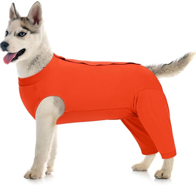 Kuoser Dog Recovery Suit for Rear Legs, Dog Surgical Suit with Pants Cover to Prevent Licking Wounds, Dog Onesie for Surgery Female Spay Male Neuter, Anti Licking Dog Recovery Leg Sleeve, Orange L