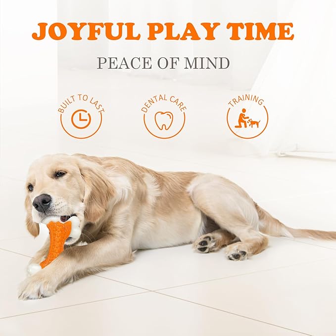 Dog Toys for Aggressive Chewers Large Breed, Tough Bones, Nylon Puppy Teething Chew Toys Medium Dogs, Heavy Duty Peanut Butter Flavor Toys