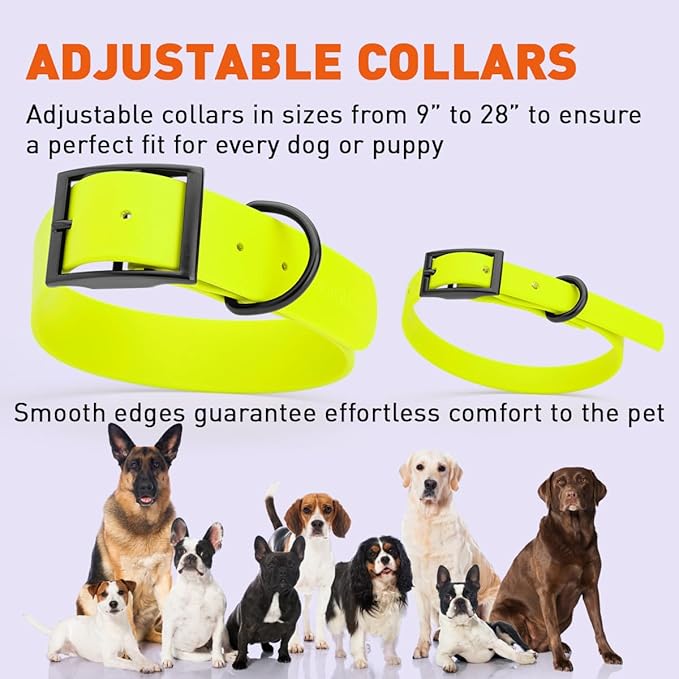 Dogline Biothane Waterproof Dog Collar Strong Coated Nylon Webbing with Black Hardware Odor- Proof for Easy Care Easy to Clean High Performance Fits Small Medium or Large Dogs, Safety Yellow