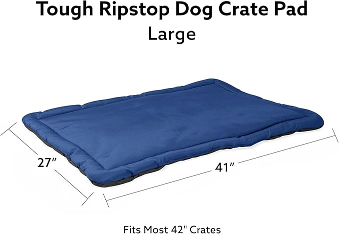 K9 Ballistics Tough Ripstop Dog Crate Pad - Durable & Machine Washable with Non-Skid Bottom and 120-Day Warranty, Fits 42" Wire Crates - Large, Blue Quartz